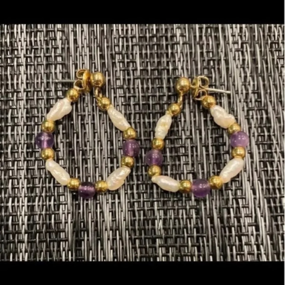 Vintage Hoop Stone Earrings